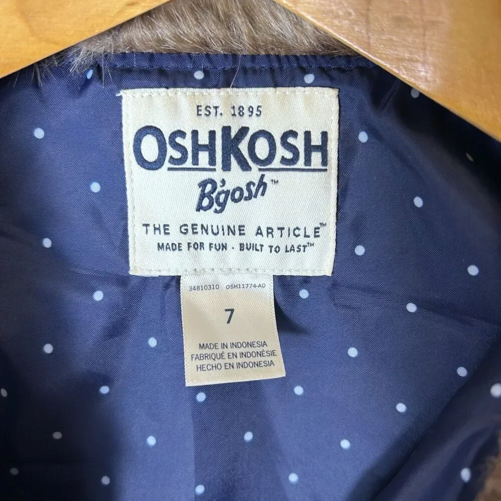 Oshkosh B'Gosh Girl's Brown Faux Fur Sleeveless Belted Vest Girl's Size 7